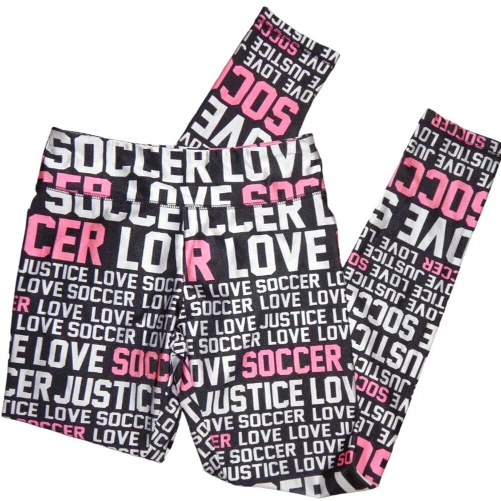 Justice Girls Size 14 Black Pink White Love Soccer Activewear Leggings